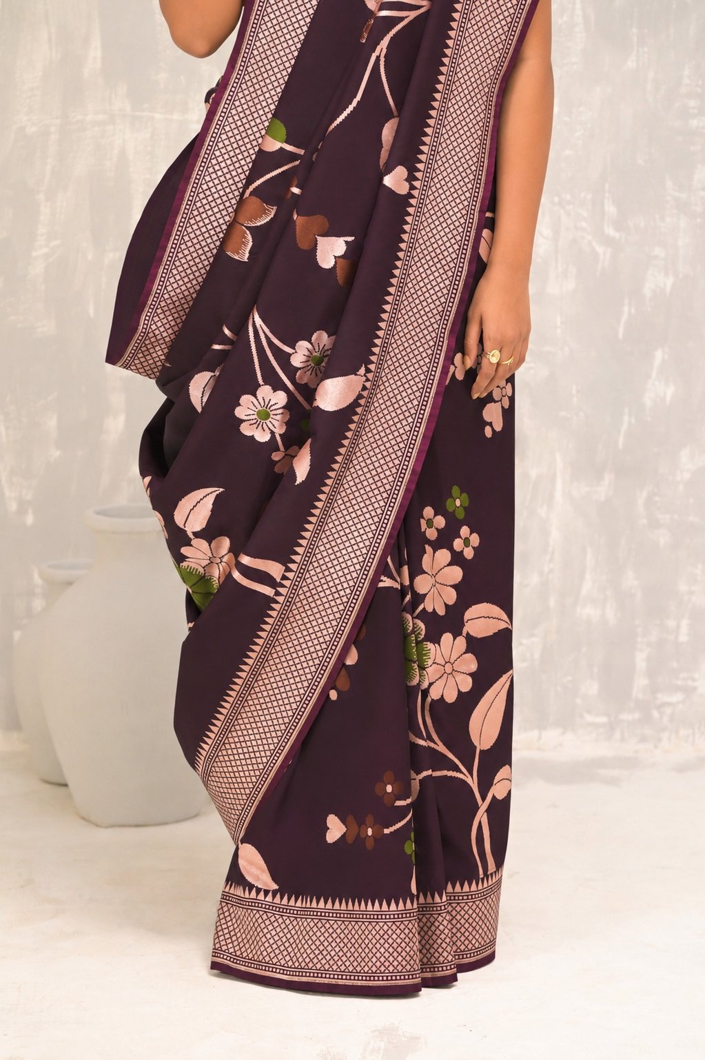 Plum Silk Banarasi Cutwork Saree